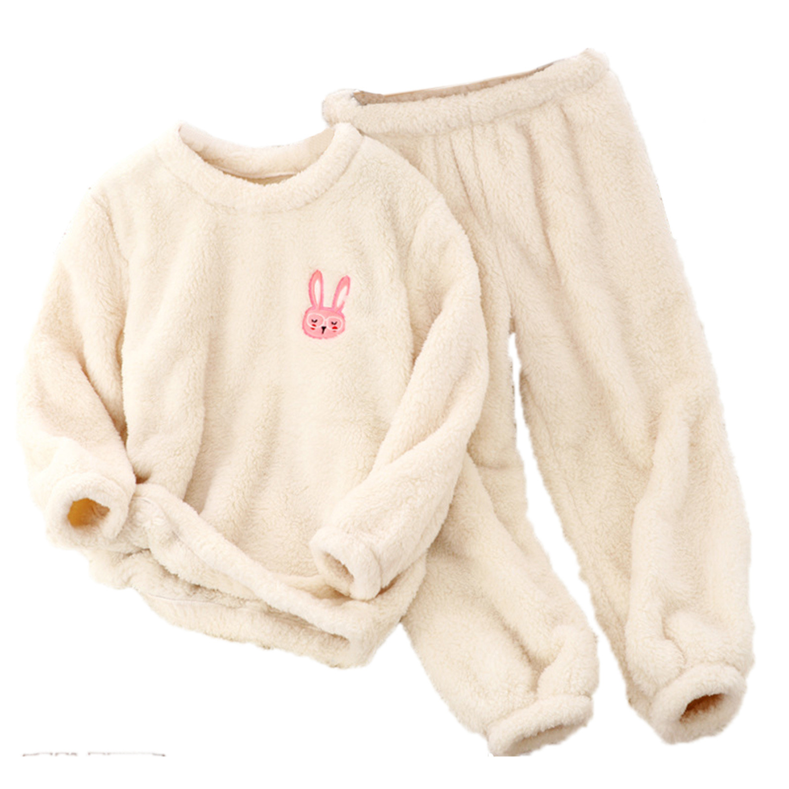 GEZHEN Toddler Kids Boys Girls Winter Long Sleeve Cartoon Prints Fleece Pajamas Tops Pants 2PCS Outfits Clothes Set Gift Toddler to Big Kid Flannel Beige 7-8 Years